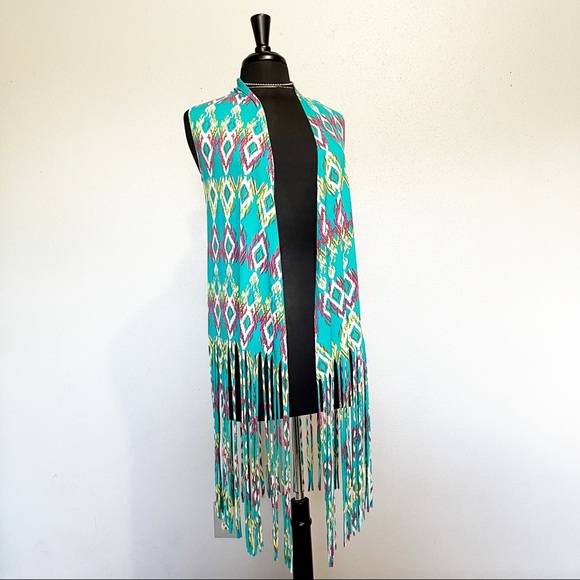 Turquoise Haven Western Pattern Fringe Vest Size S - Picture 10 of 10